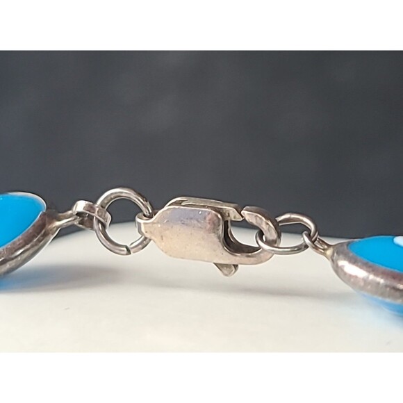 925 Sterling Silver Evil Eye Beaded Blue Glass Bracelet Vintage - Picture 7 of 10